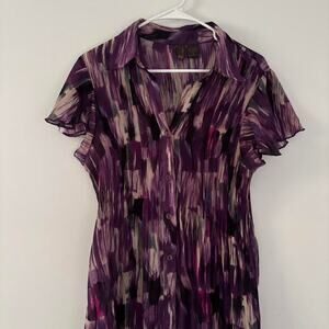 Women’s Sere Nade Purple Button Up Blouse W/ Ruffle Sleeves Size XL